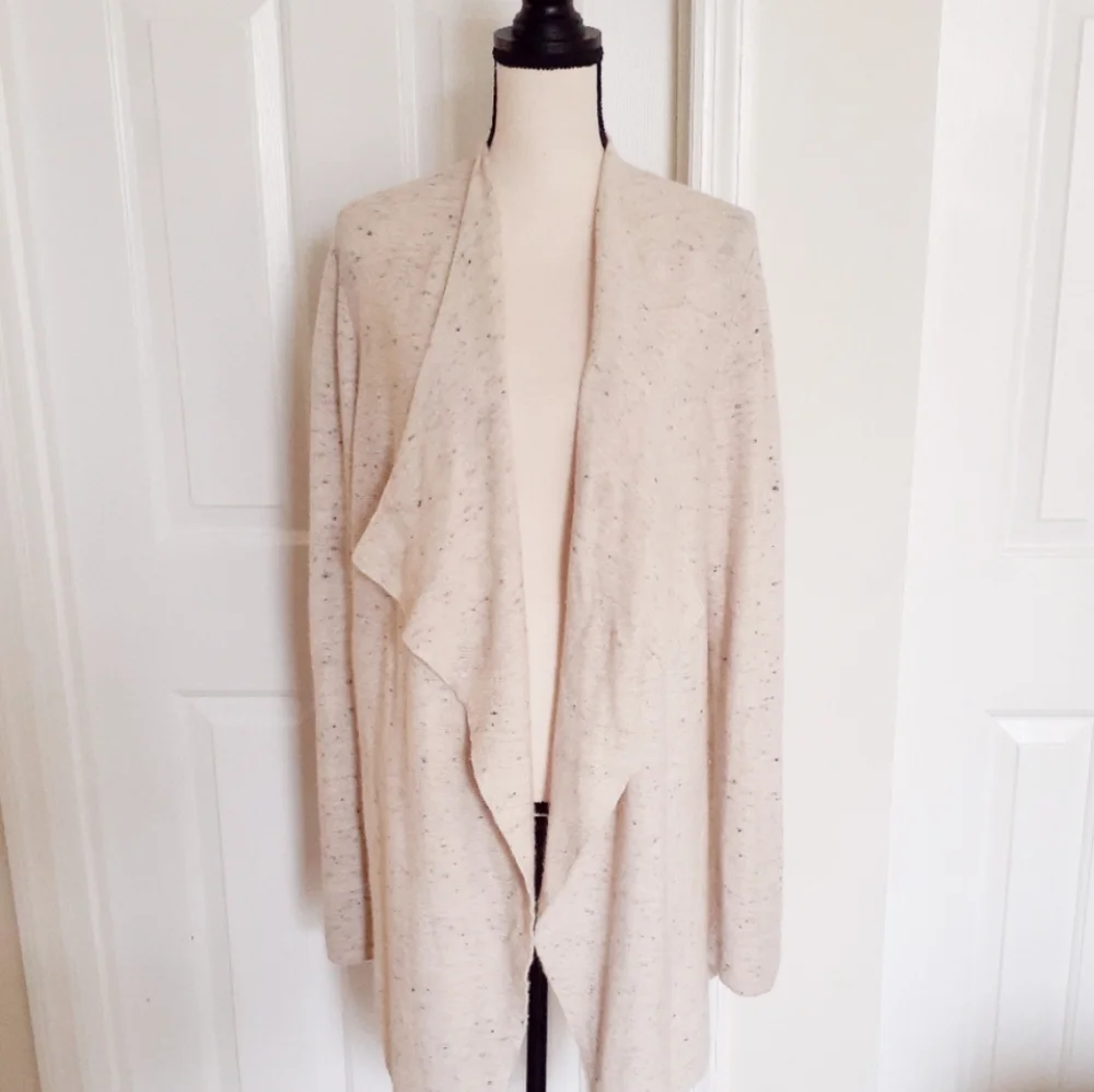 Eileen Fisher Ecru Peppered Open Front Wool Blend Cardigan